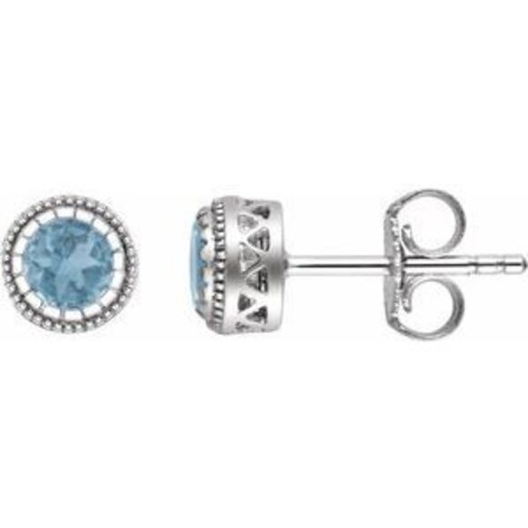 14K White Natural Swiss Blue Topaz Stud Earrings